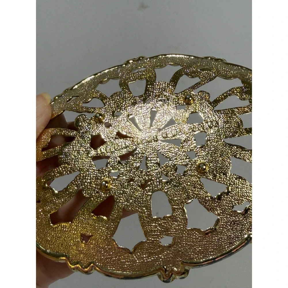 Vintage 1983 American‎ tack howe Gold Filigree Oval Trinket Jewelry Dish Footed